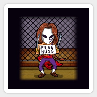 Free Hugs Cute 80's Video Game Martial Artist Warrior Cartoon Magnet